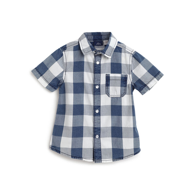 Boys Light Blue Checkered Short Sleeve Shirt image number 0